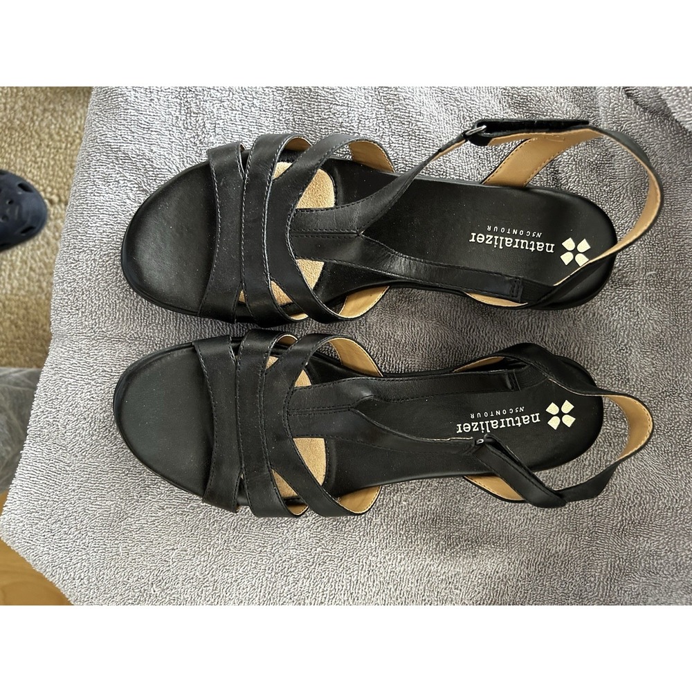 Naturalizer Black Strappy Sandals Women's Wedge Comfort Shoes Slingback Size 9.5